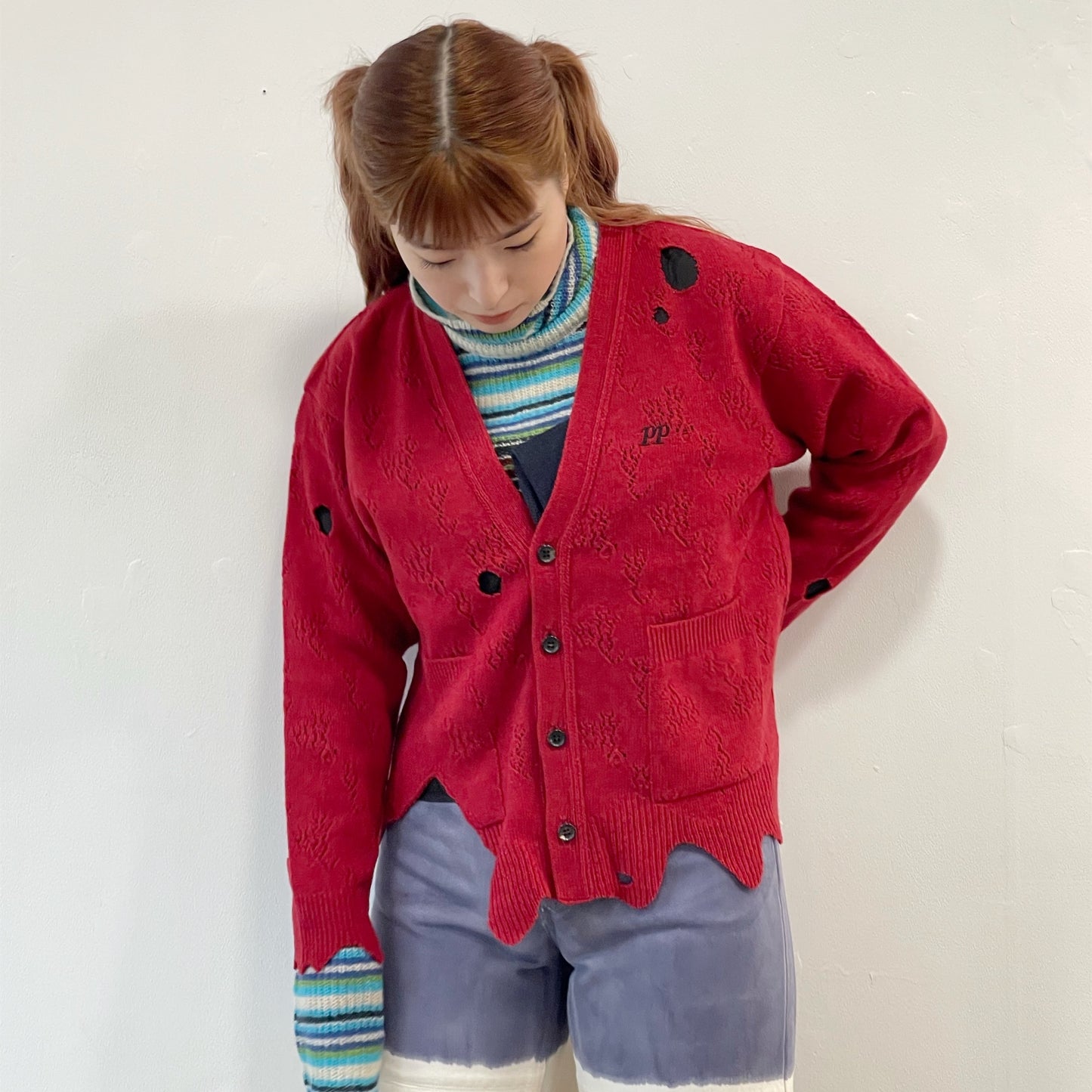 fallen cardigan / red / レース編みカーディガン