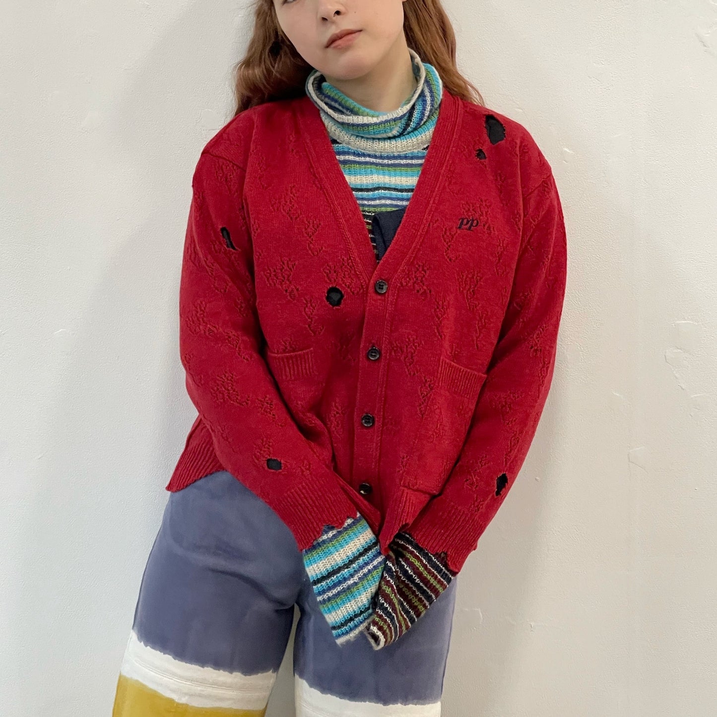 fallen cardigan / red / レース編みカーディガン