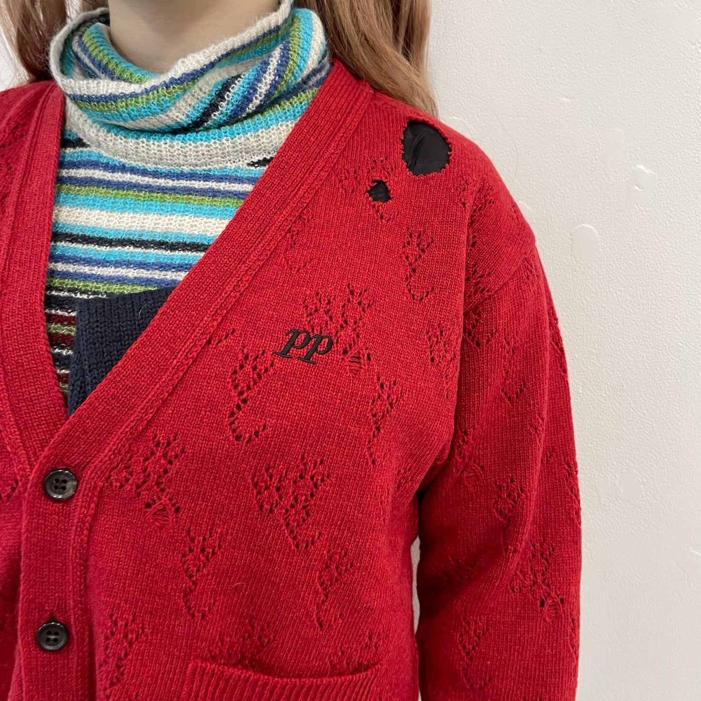 fallen cardigan / red / レース編みカーディガン