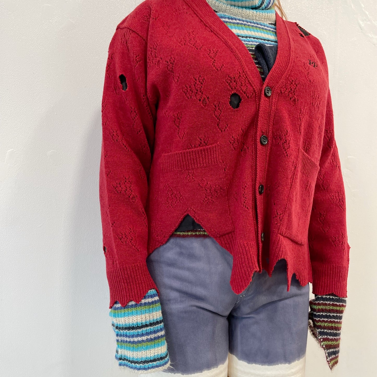 fallen cardigan / red / レース編みカーディガン