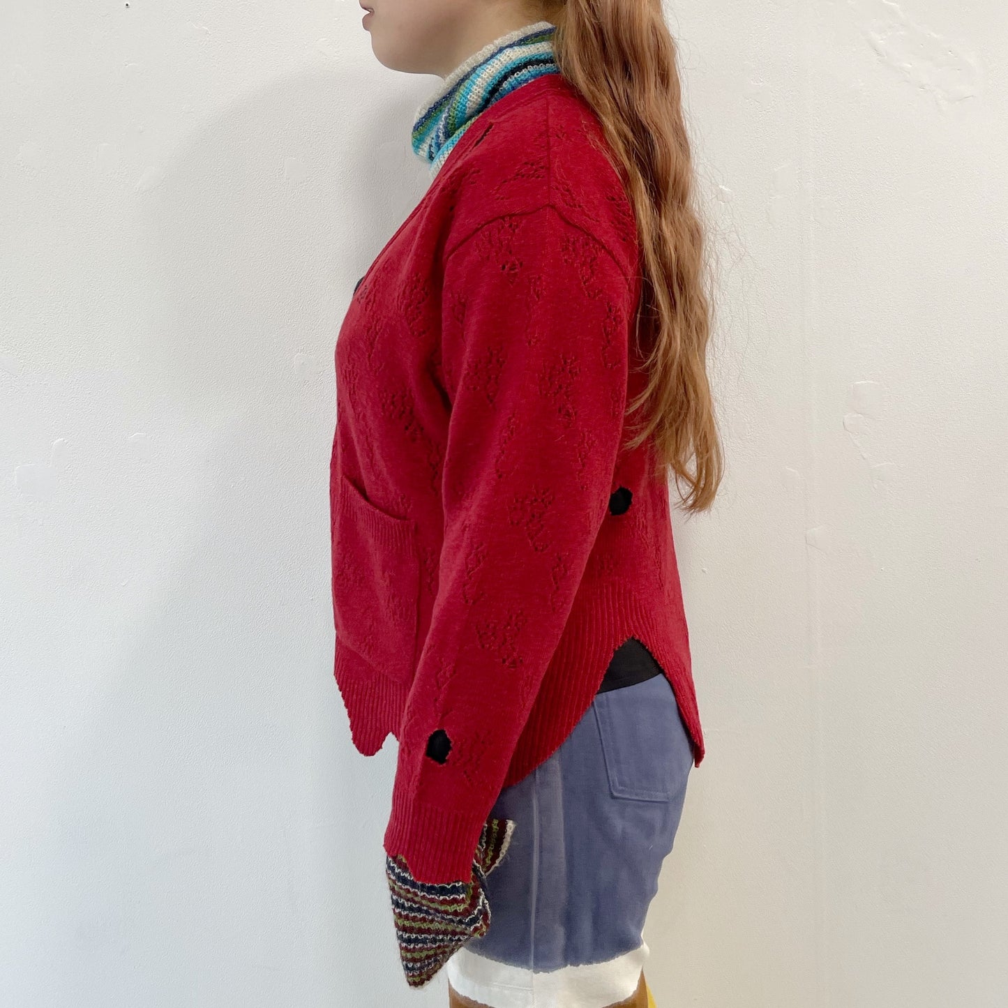 fallen cardigan / red / レース編みカーディガン
