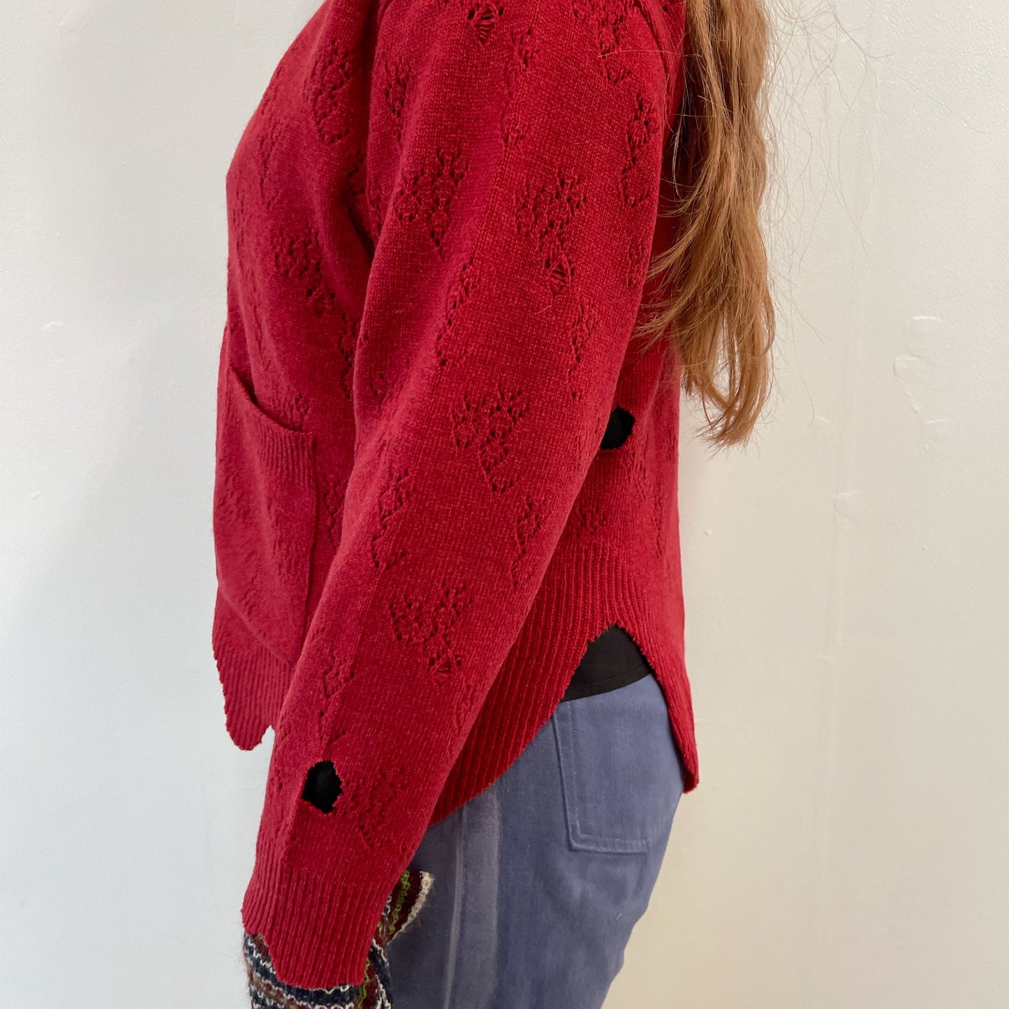 fallen cardigan / red / レース編みカーディガン