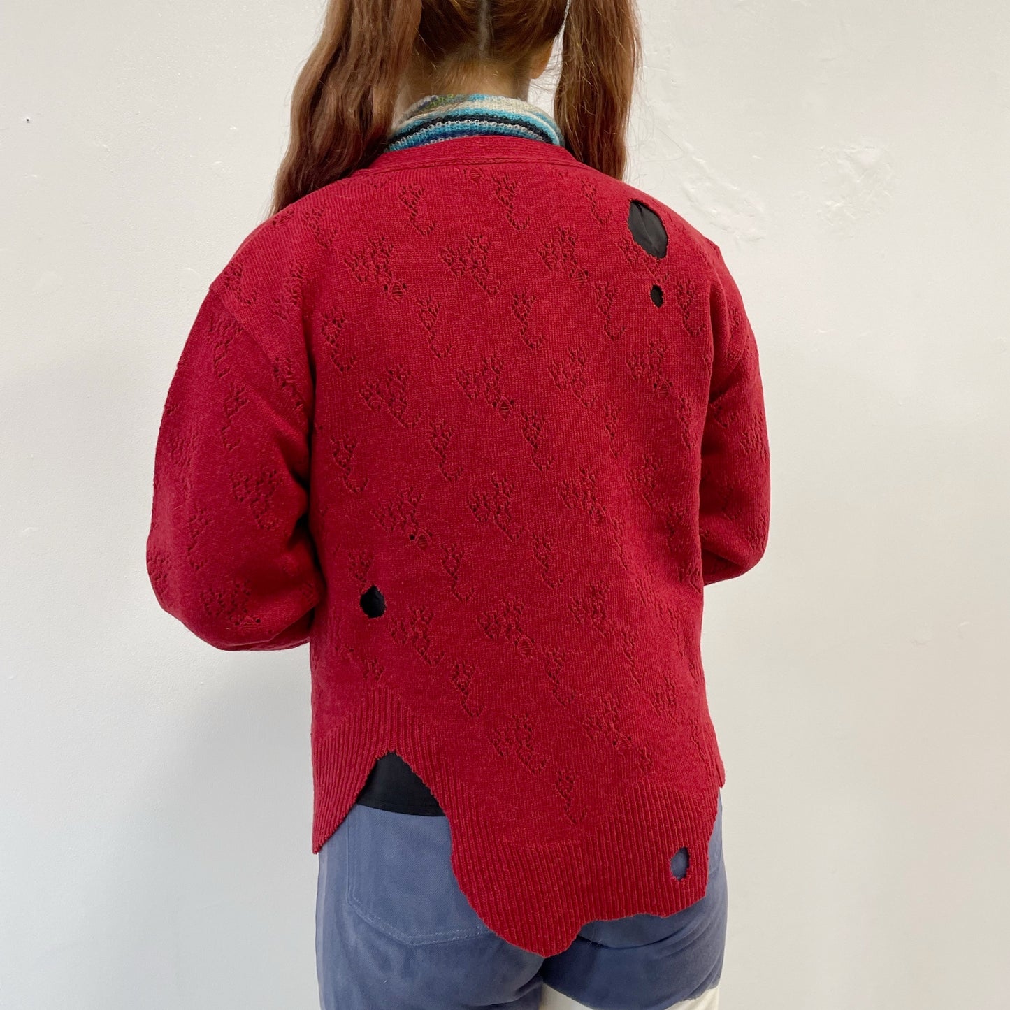 fallen cardigan / red / レース編みカーディガン