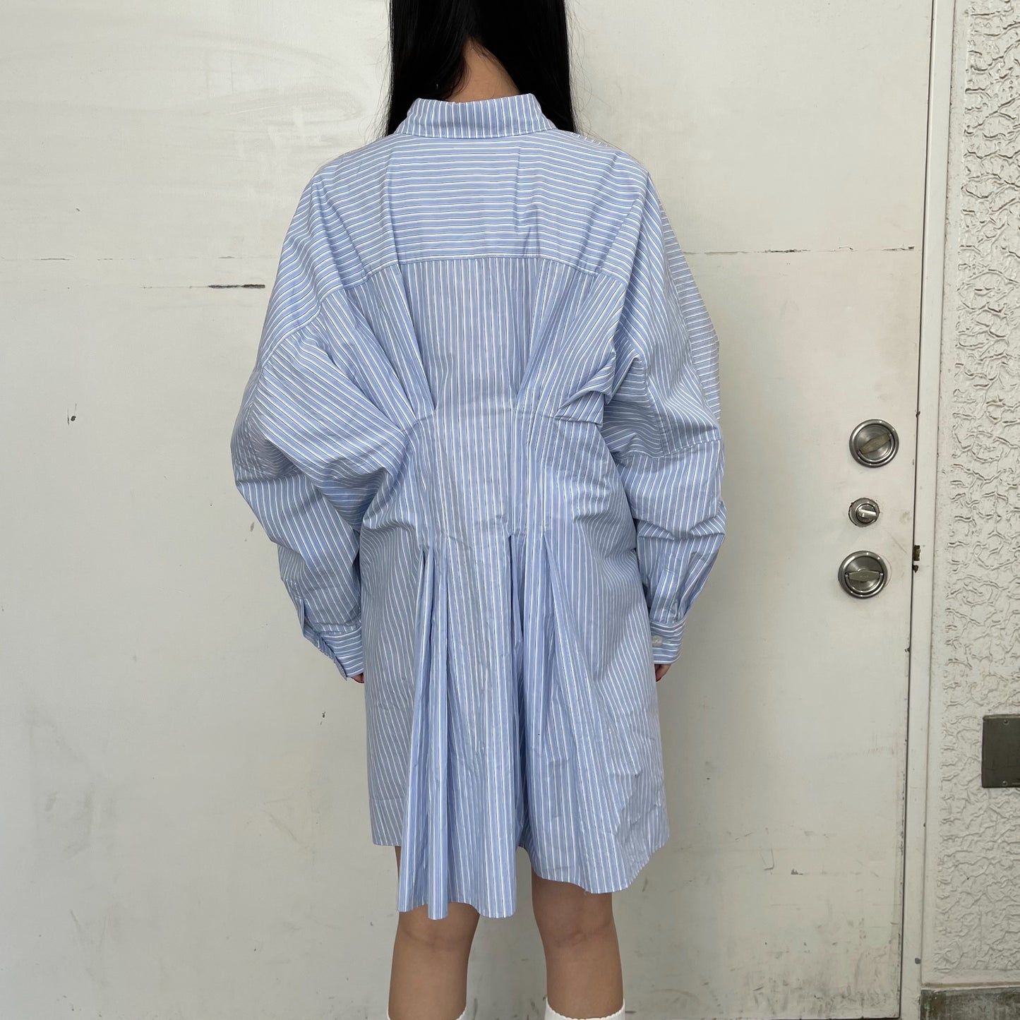 Stripes deformation shirt / Blue stripes / ストライプタックシャツ