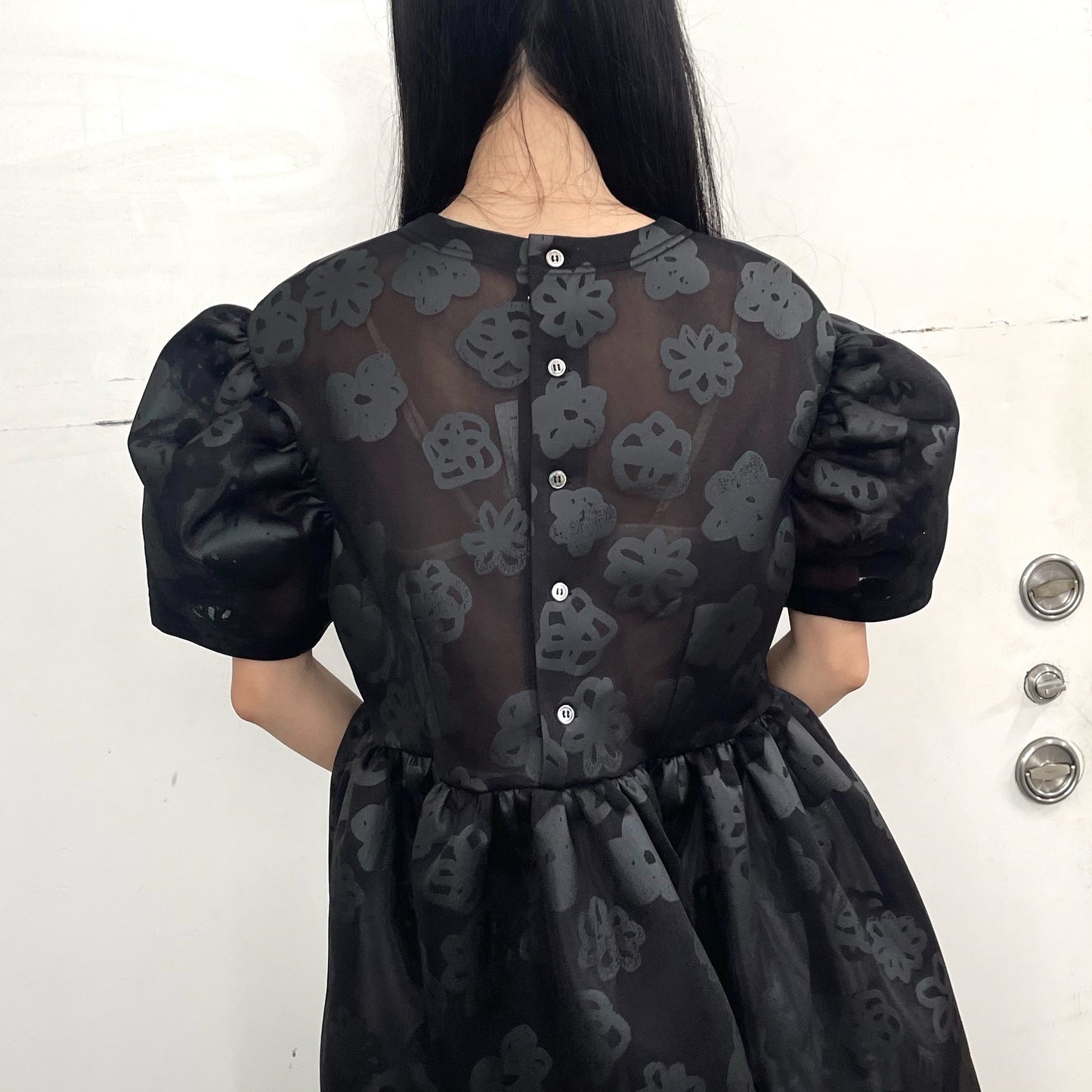 See-through flower dress / Black / シースルーフラワードレス