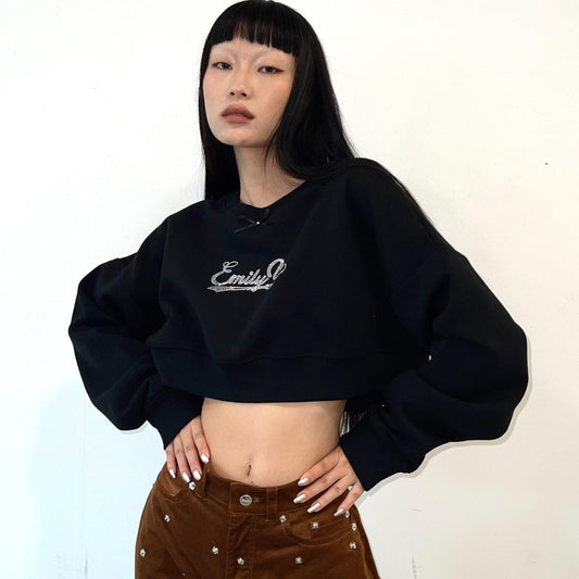 Cropped logo sweat shirt / Black / クロップドロゴスウェット