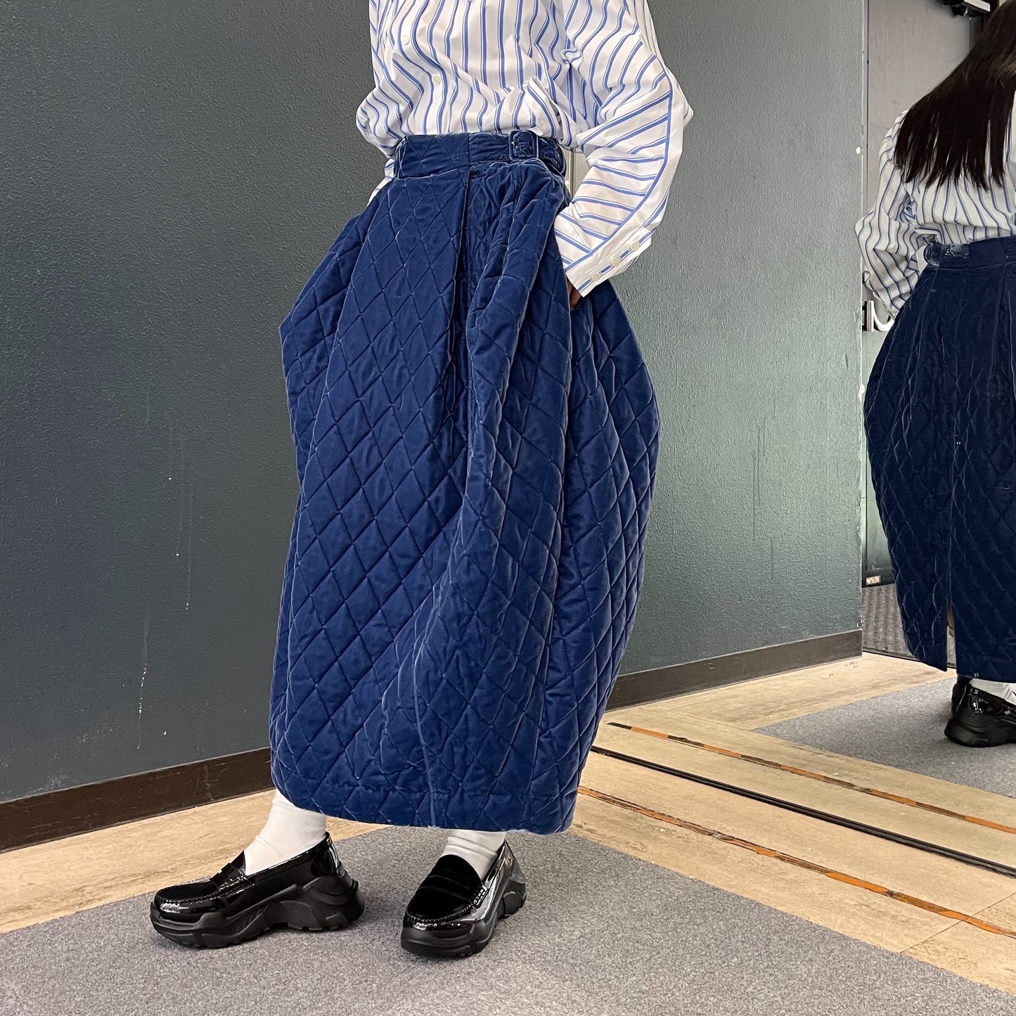 Cocoon skirt / blue / キルティングスカート