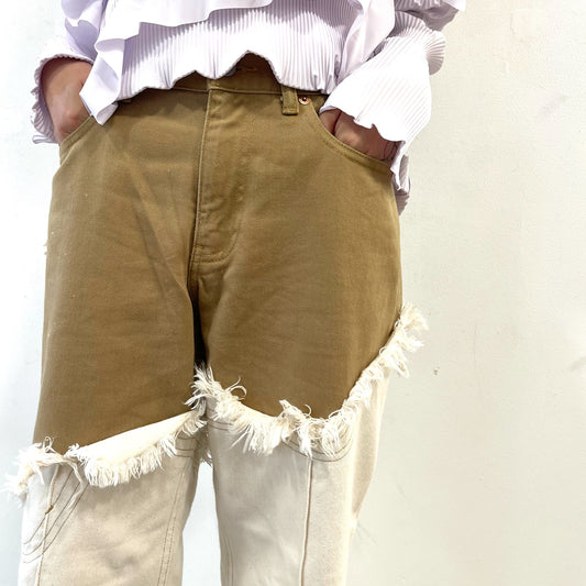 FRINGE DENIM PANTS / BEIGE / フリンジデニムパンツ