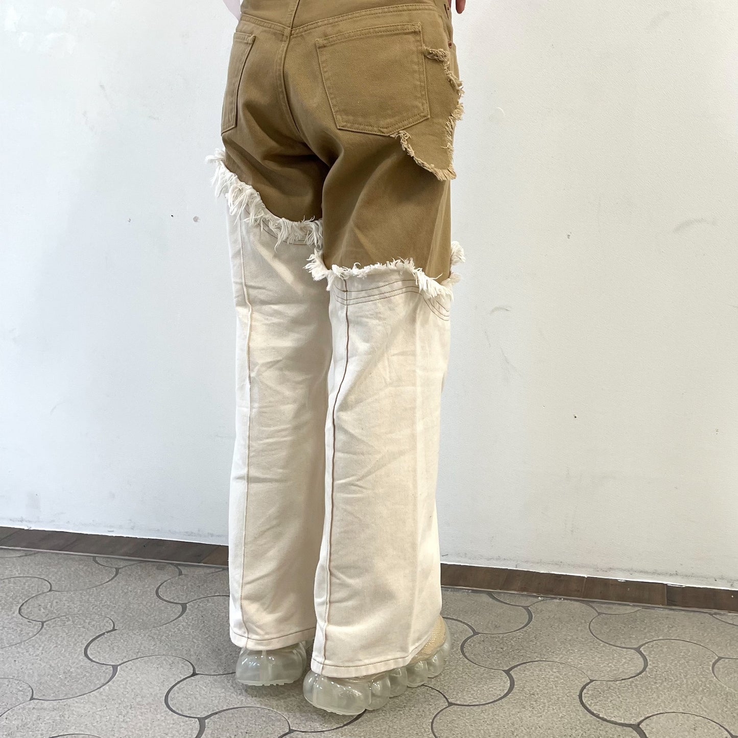 FRINGE DENIM PANTS / BEIGE / フリンジデニムパンツ