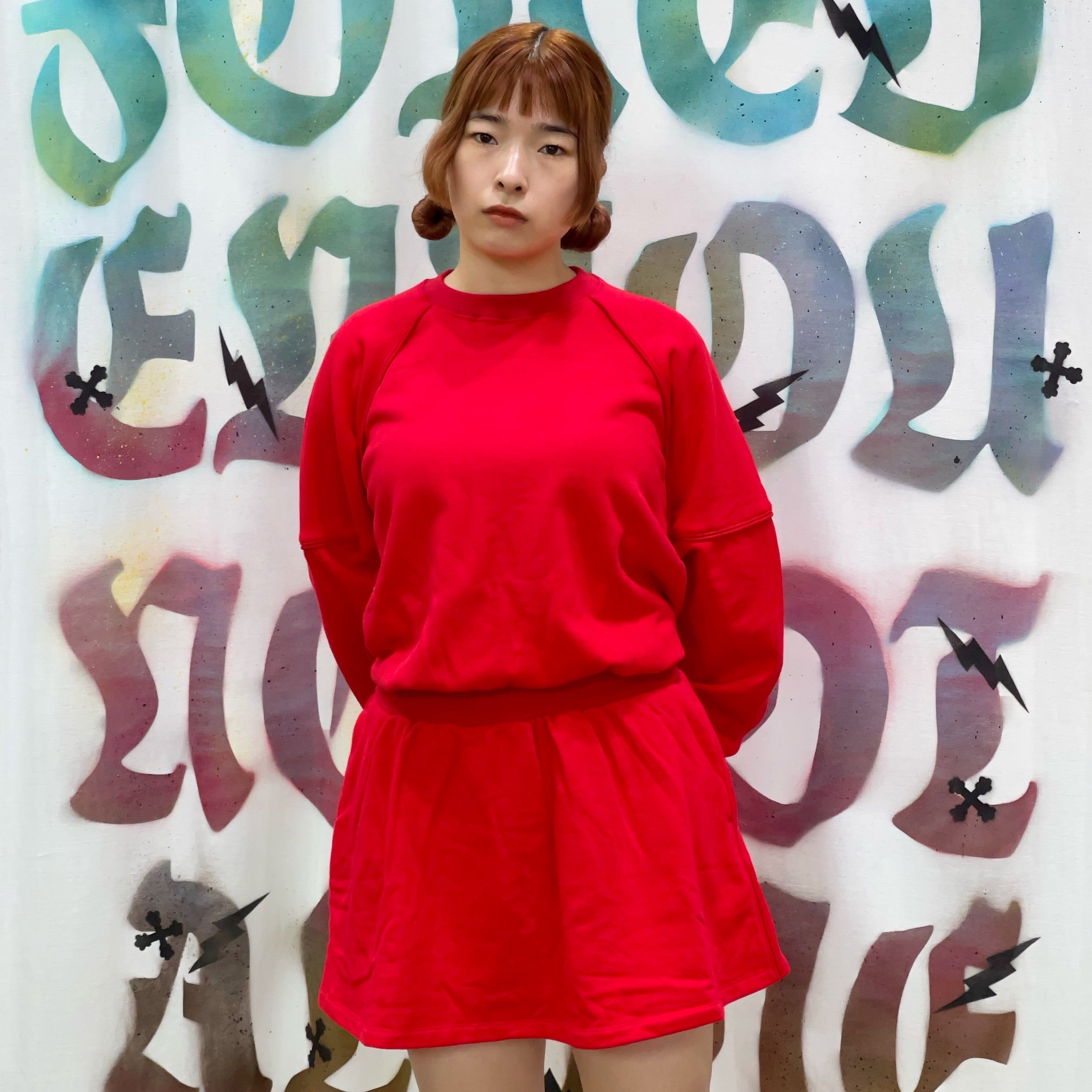 SHEEP別注】Side kicks sweat dress / RED / スウェットワンピース