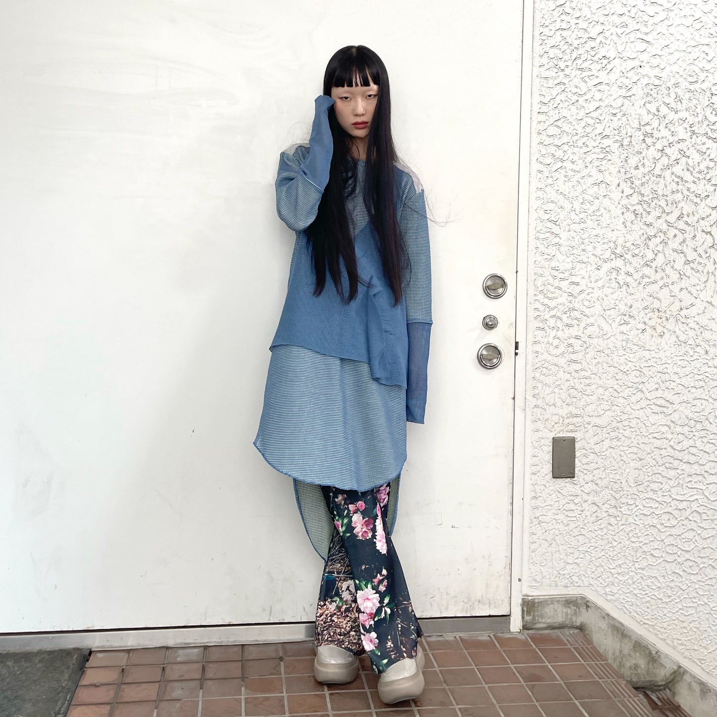WAFFLE LAYERED DRESS / BLUE / ワッフルワンピース