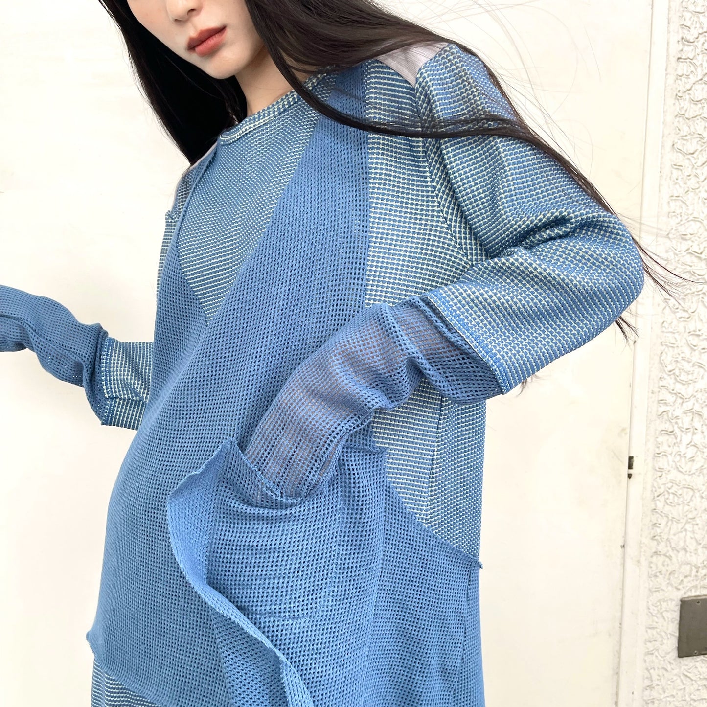 WAFFLE LAYERED DRESS / BLUE / ワッフルワンピース
