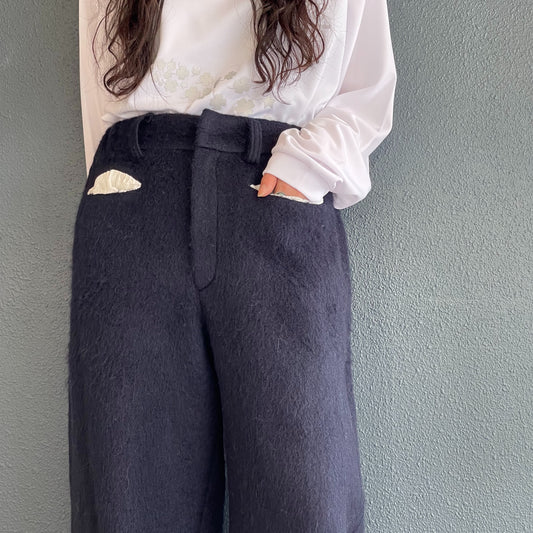hairy wool maxi pants / navy / ウールマキシパンツ