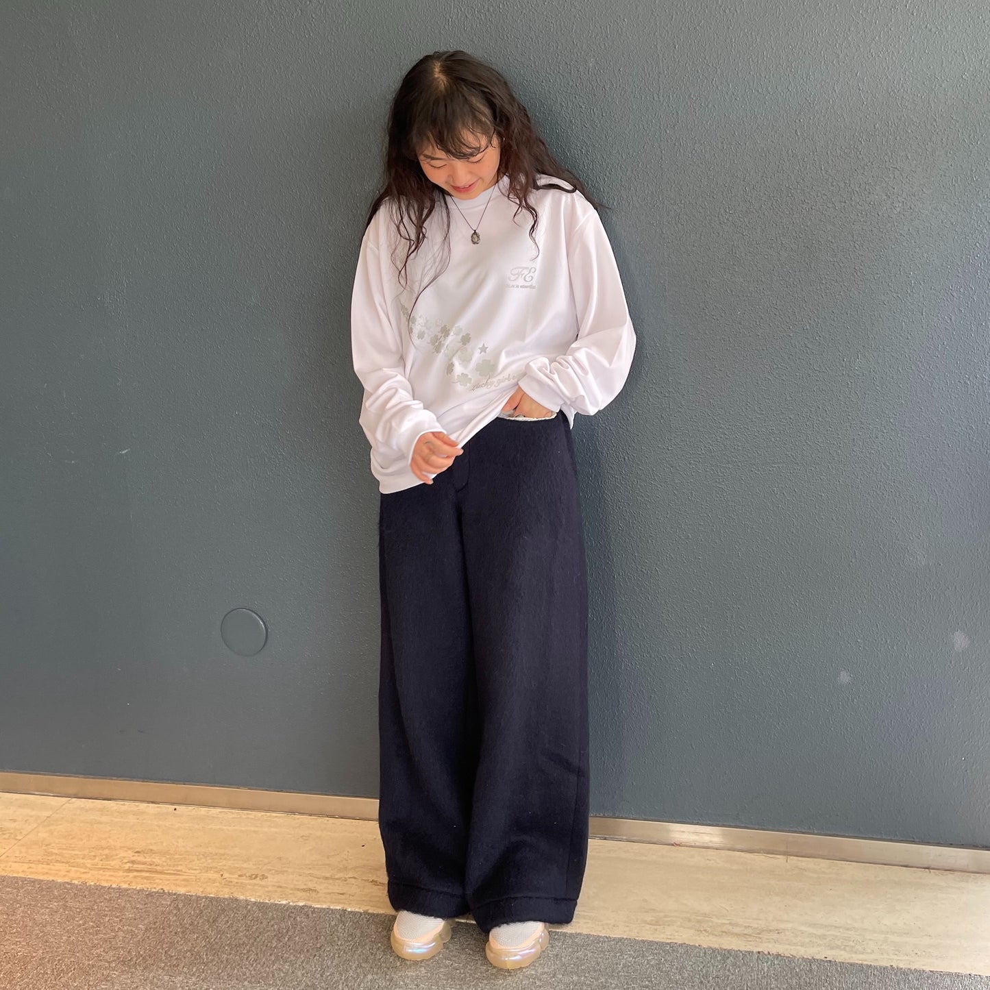 hairy wool maxi pants / navy / ウールマキシパンツ
