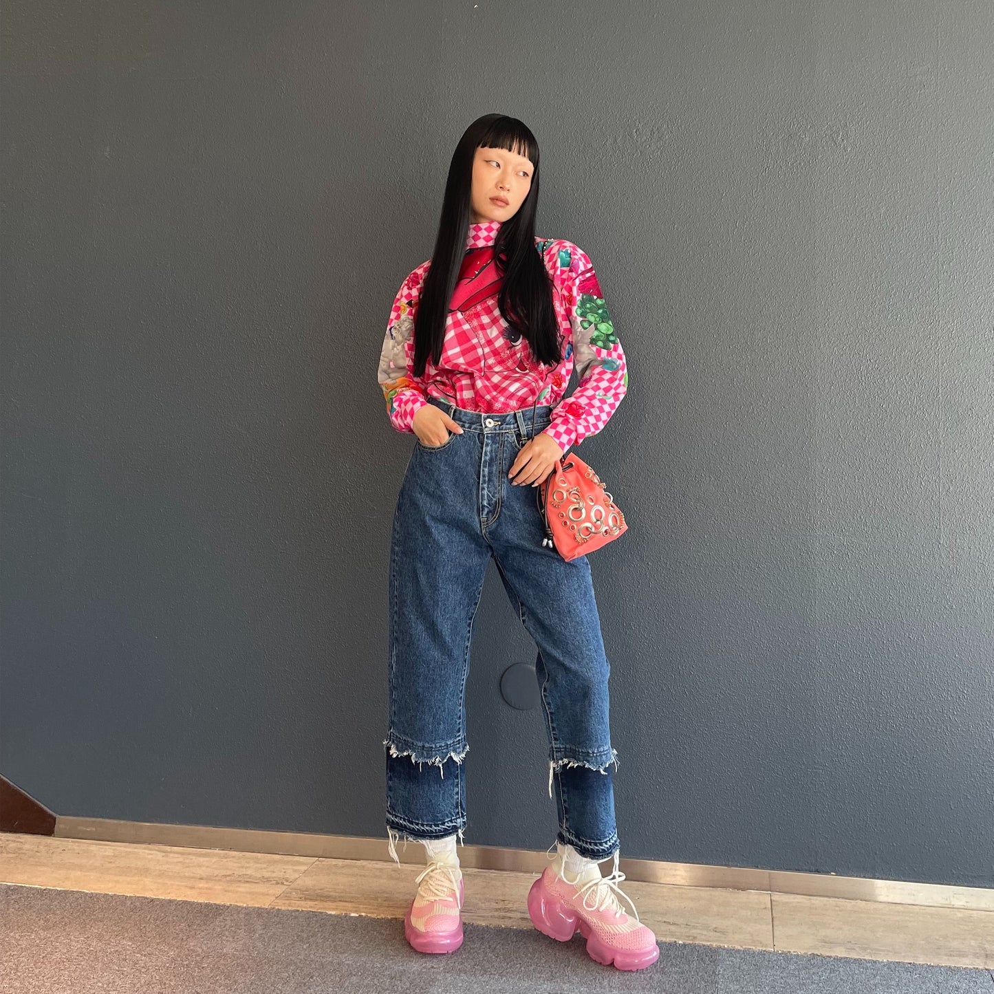 Anything mix tops / PINK / プリントトップ