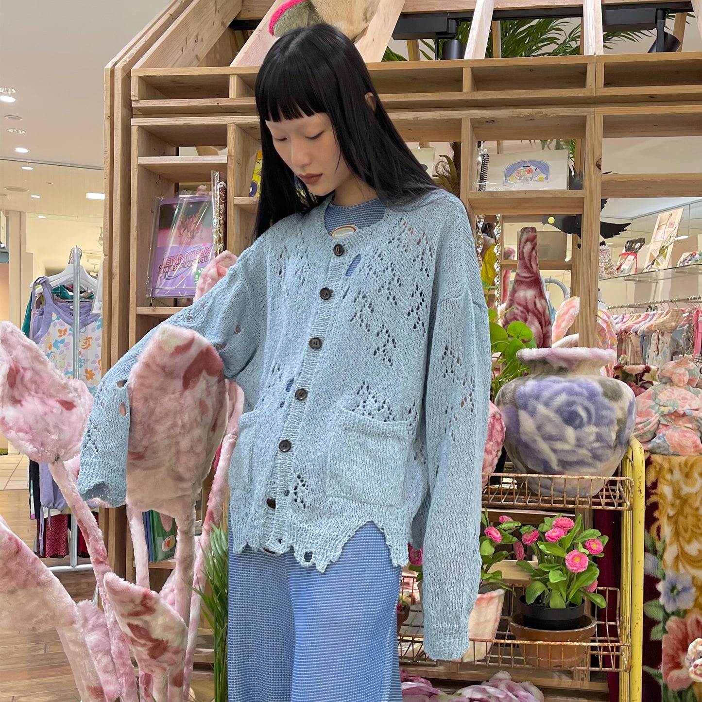 hand crush cardigan / blue / ハンドニットカーディガン