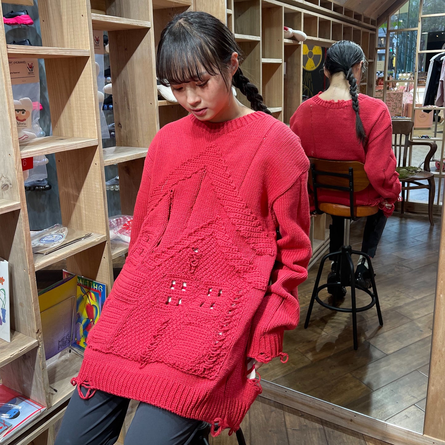 house knit pullover / red / ハンドニット