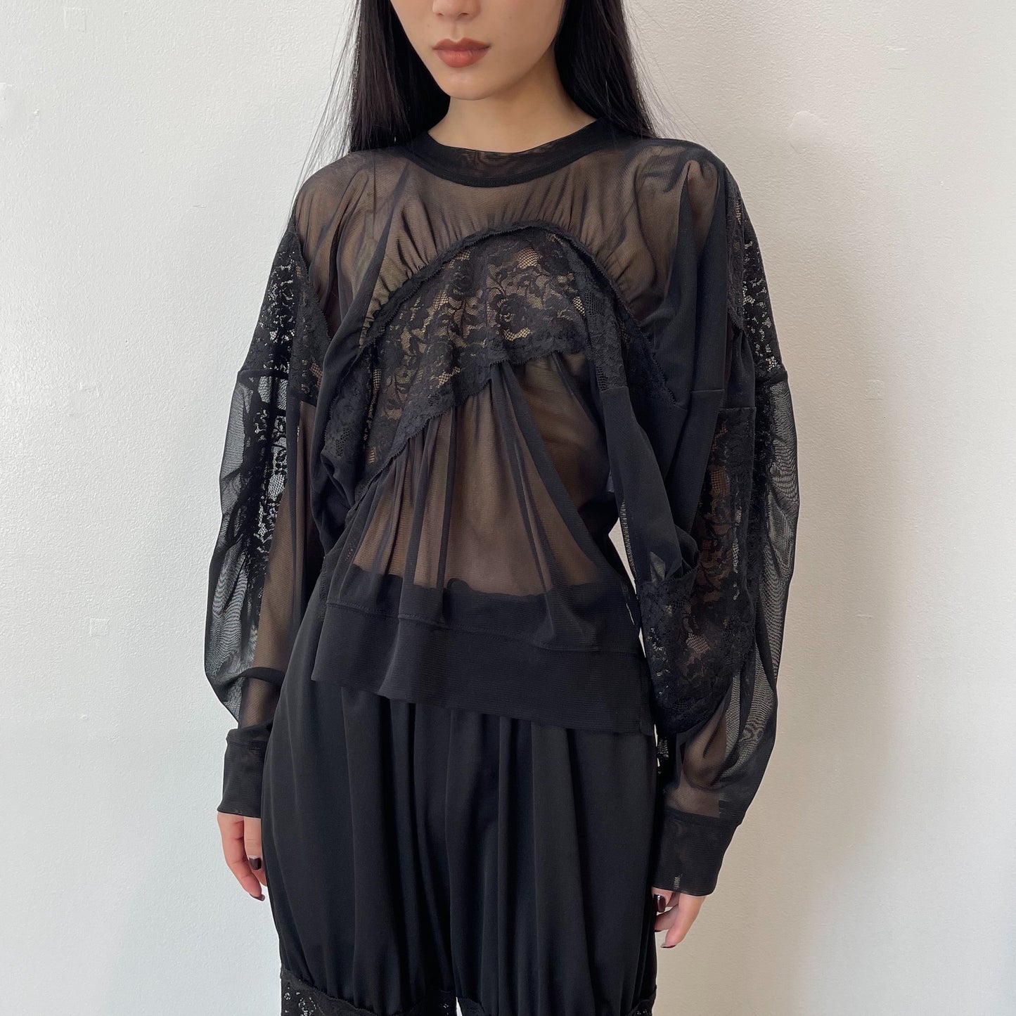 Lace Blouse / BLACK / レ-ス切り替えトップス