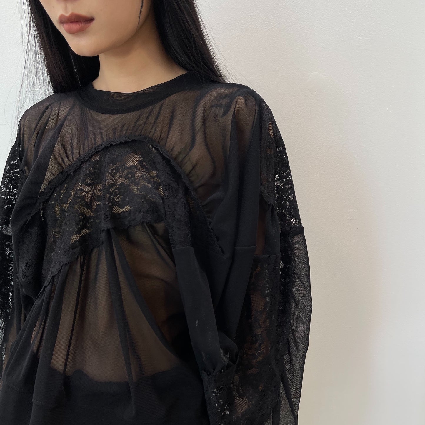 Lace Blouse / BLACK / レ-ス切り替えトップス