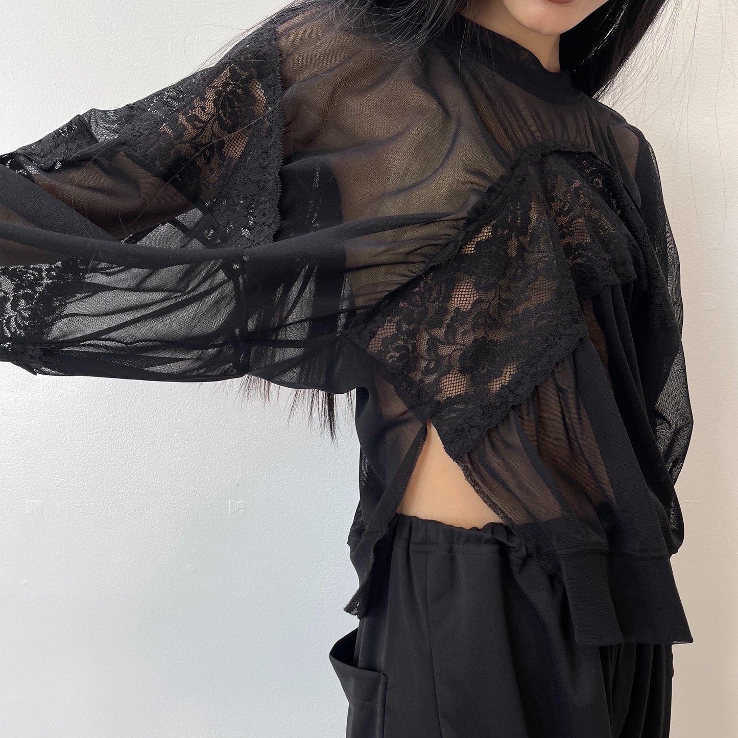 Lace Blouse / BLACK / レ-ス切り替えトップス