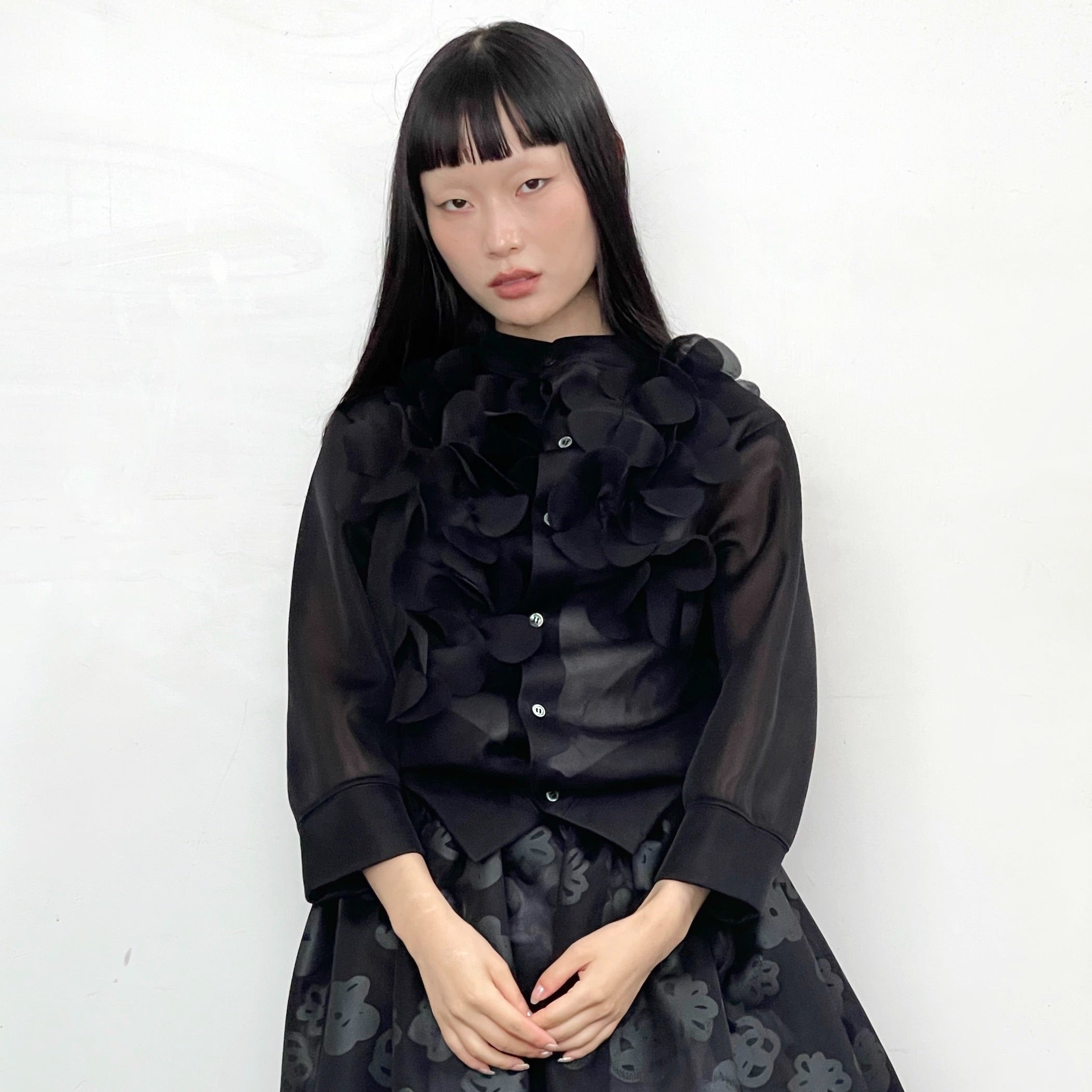 See-through flower blouson / Black / シースルーフラワーブルゾン