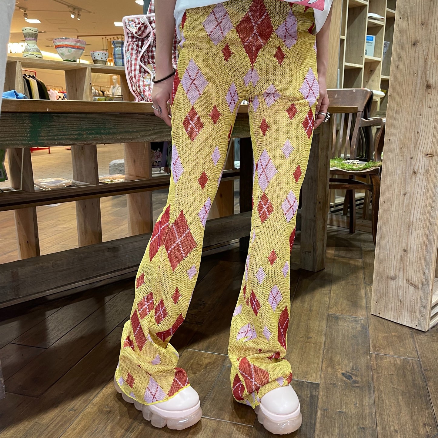 Into The Unknown BB Pants / Yellow / アーガイルニットパンツ
