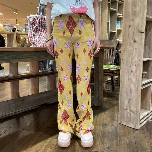 Into The Unknown BB Pants / Yellow / アーガイルニットパンツ