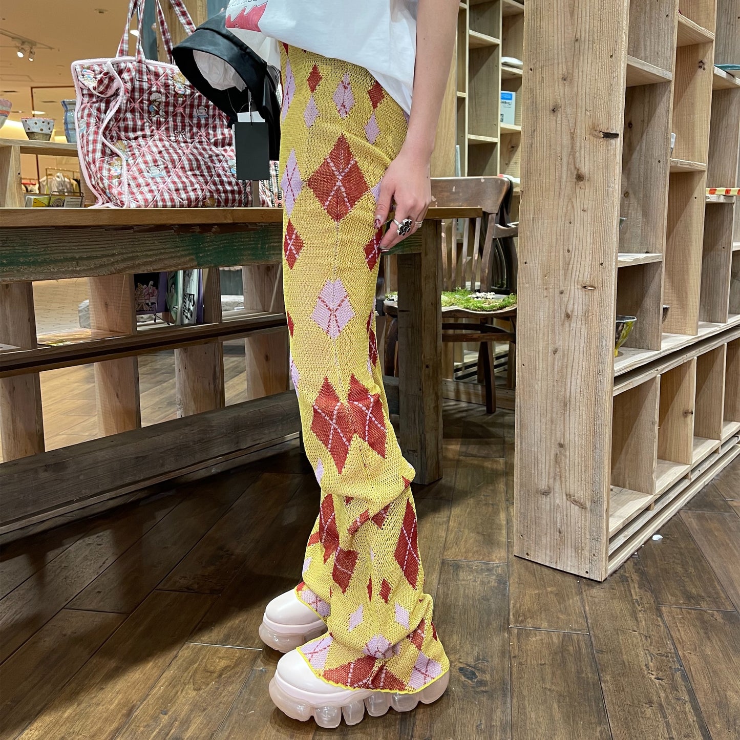Into The Unknown BB Pants / Yellow / アーガイルニットパンツ