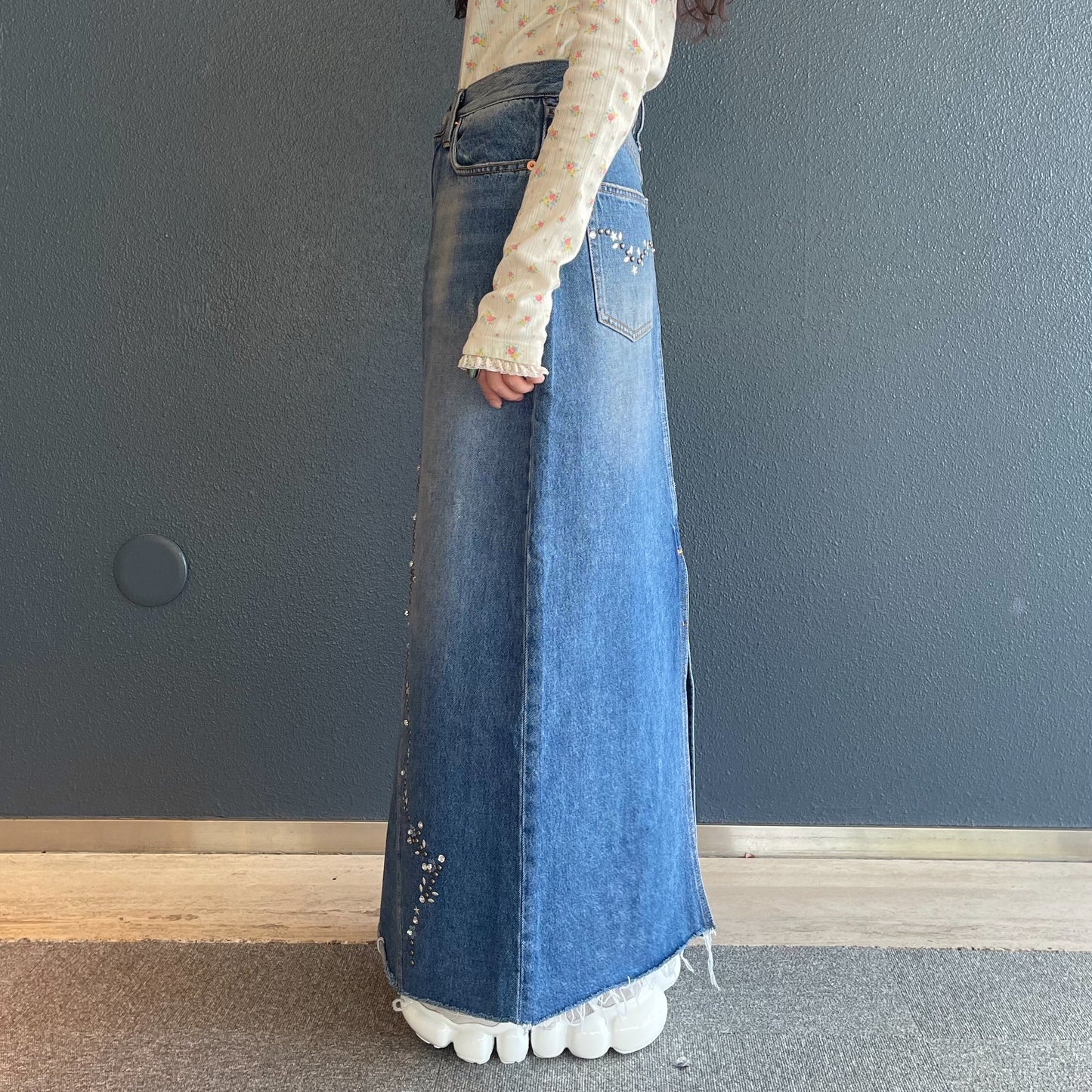 Denim beads skirt / blue / デニムビーズスカート