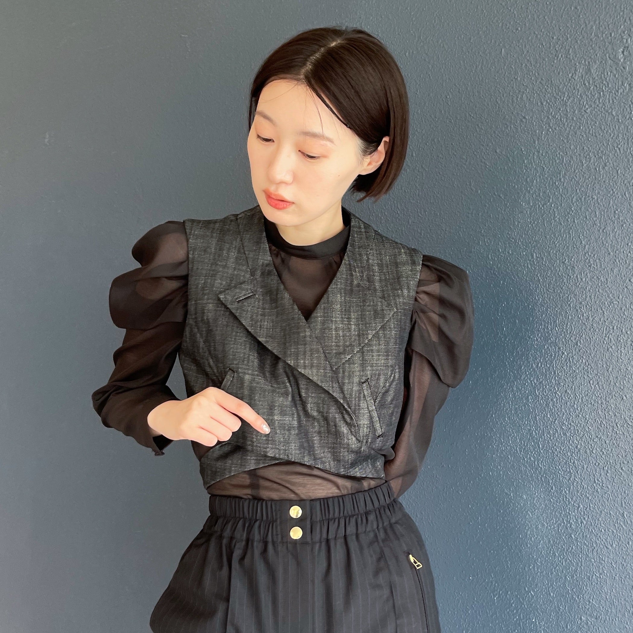 Zeno vest / black denim / デニムベスト | シープ / SHEEP | AKIKOAOKI