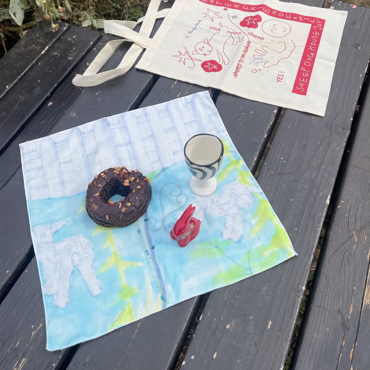 【SHEEP SOUVENIR】playful five sheeps gauze handkerchief / オリジナルグラフィックハンカチ