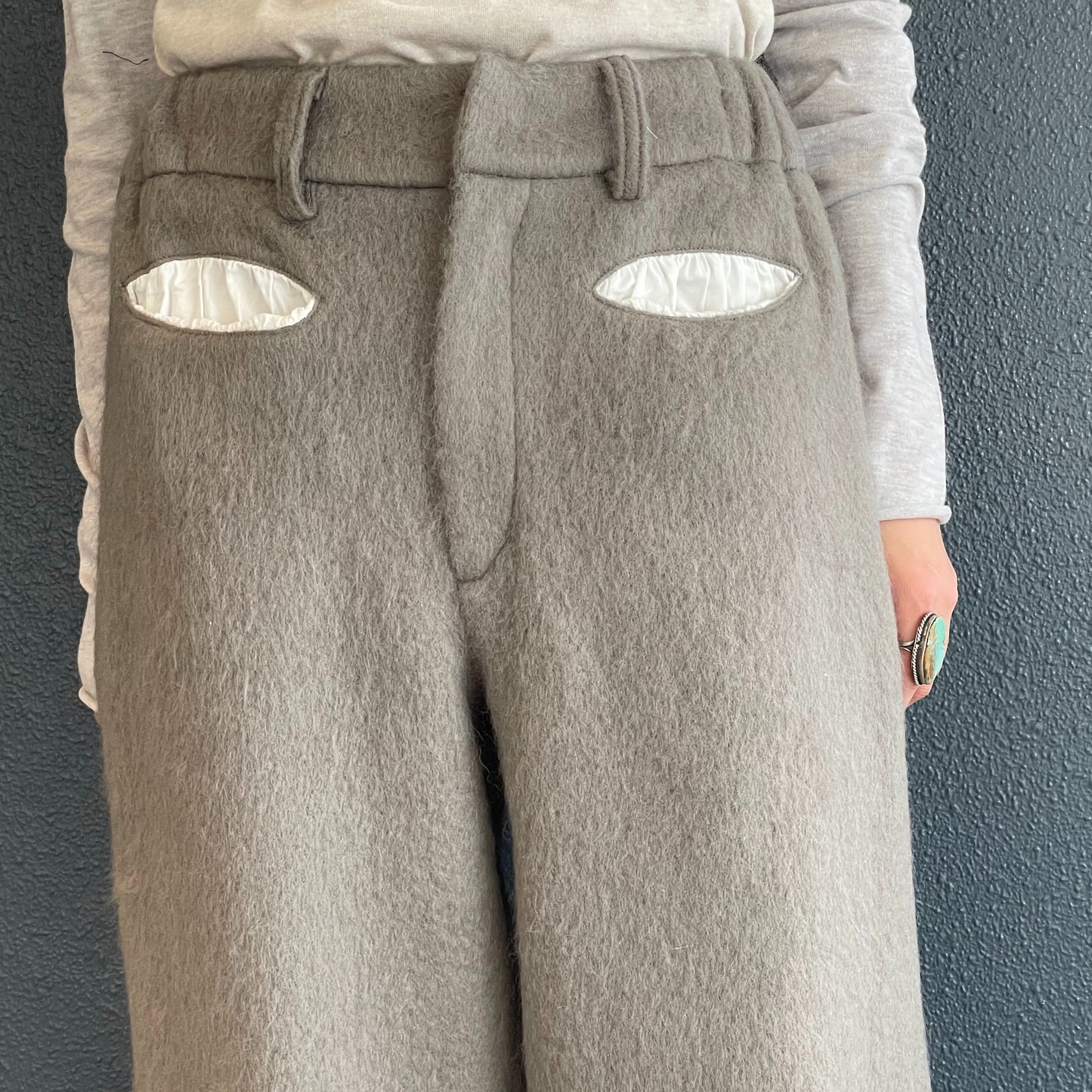 hairy wool maxi pants / beige / ウールマキシパンツ