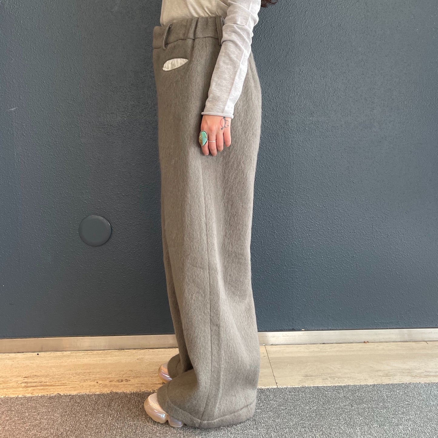 hairy wool maxi pants / beige / ウールマキシパンツ