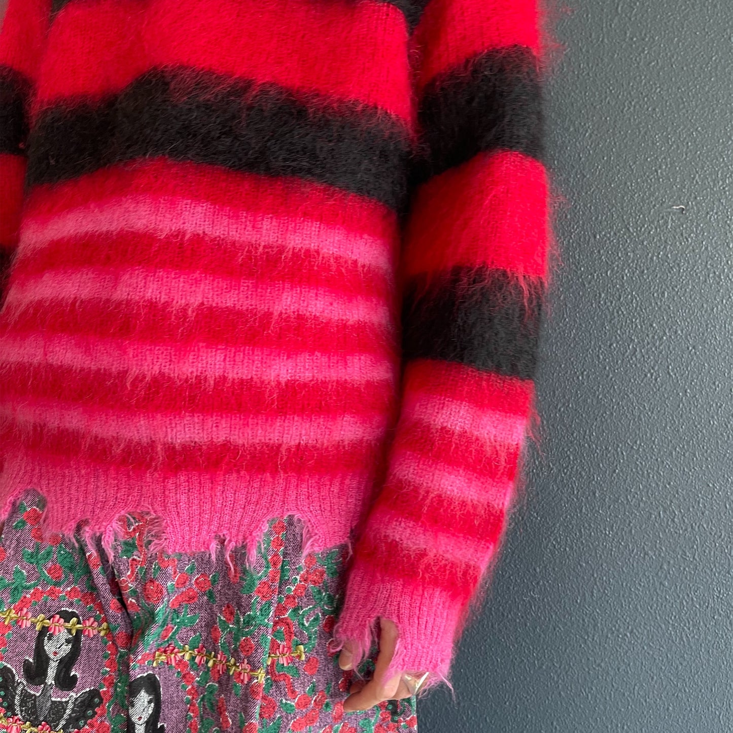 MOHAIR BORDER KNIT / BLACK × RED × PINK / モヘアボーダーニット
