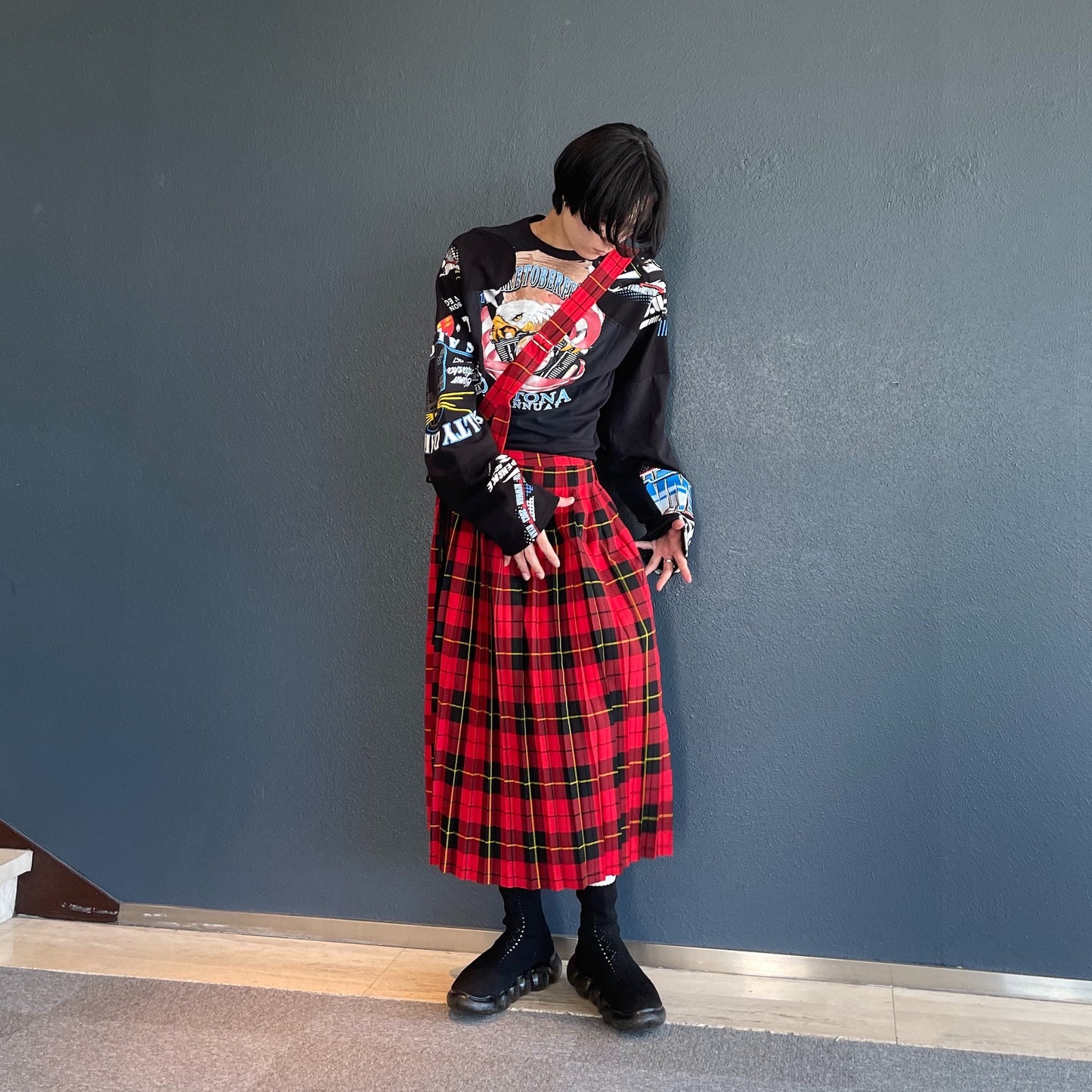 FOLD PLEATS PANTS BRITISH TARTAN / RED TARTAN / ホールドプリーツパンツ