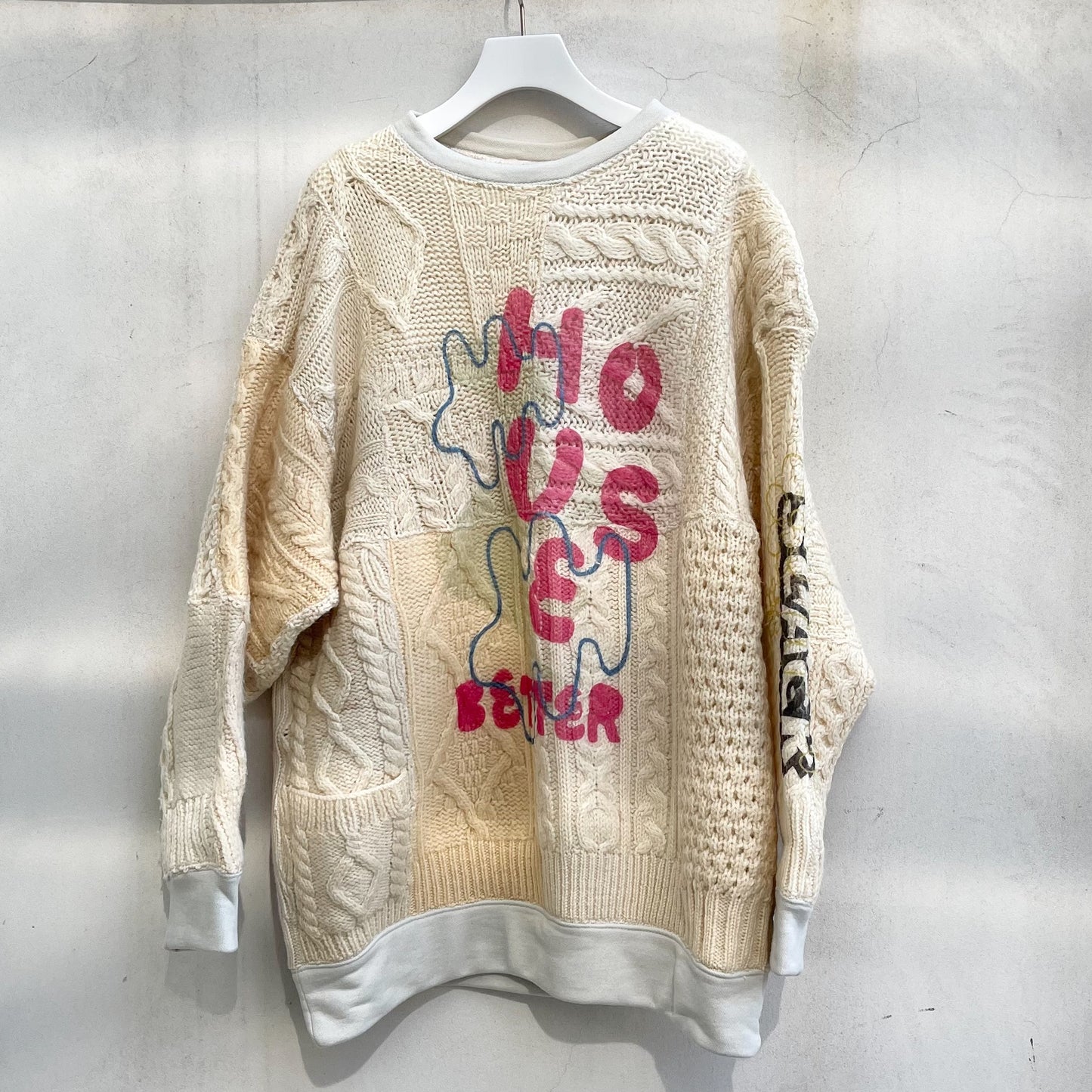 PATCH KNIT PULL OVER / OFF WHITE - HOUSE / アランニットプルオーバー