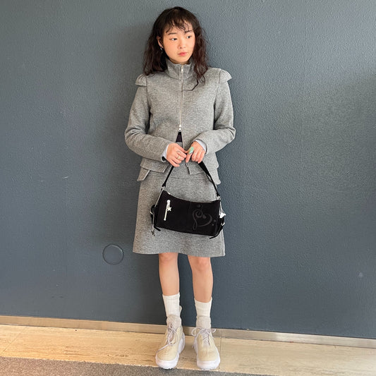 wool pocket midi skirt / grey / ウールポケットミディスカート