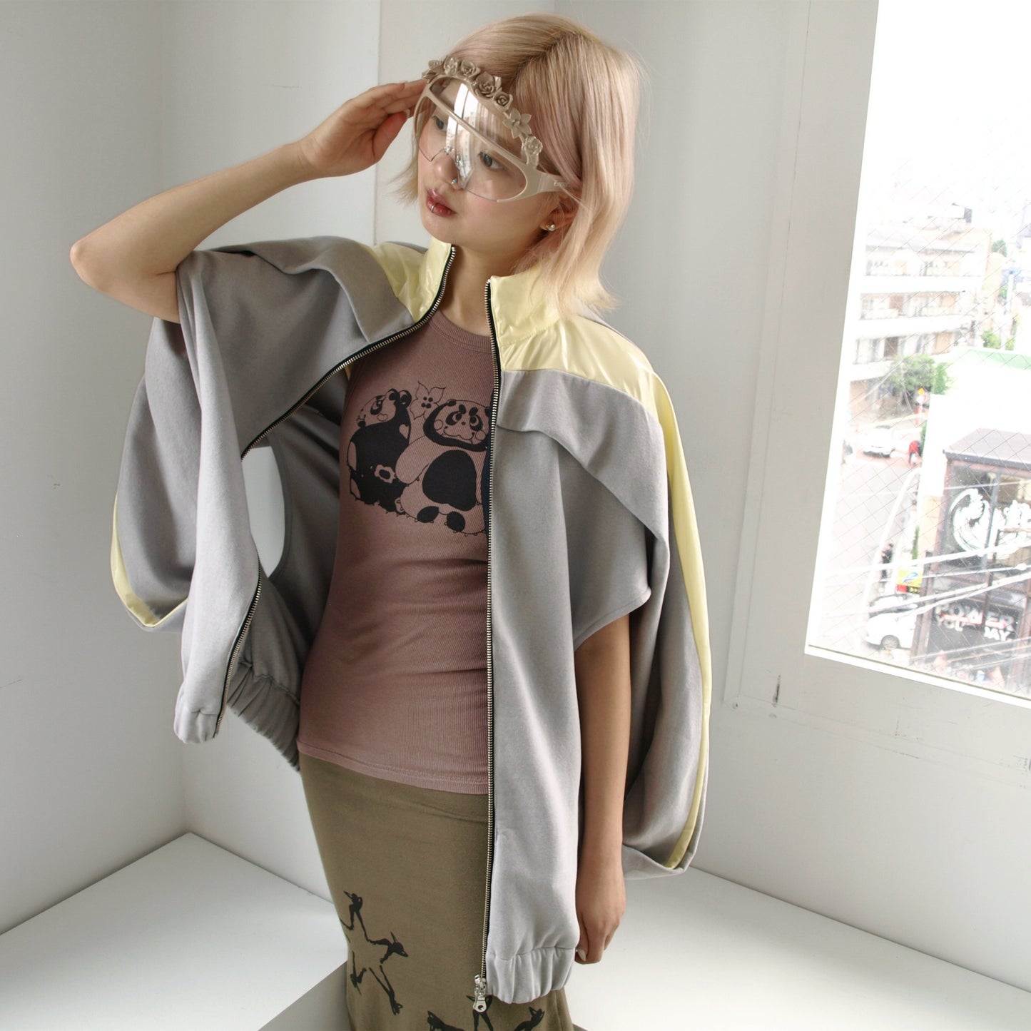 TWISTED TRACK JACKET / CREAM x GREY / ツイストトラックジャケット
