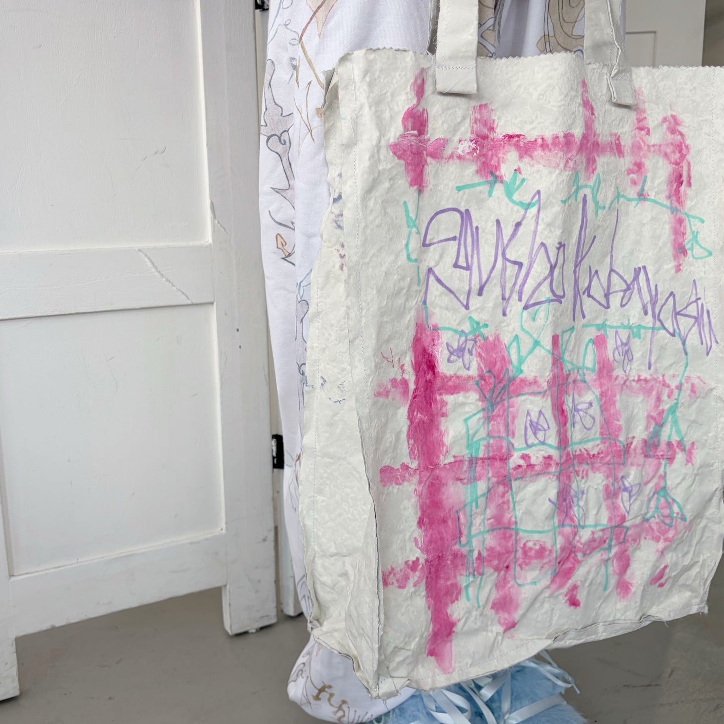 Dead shiopping bag / White / ドローイングバッグ