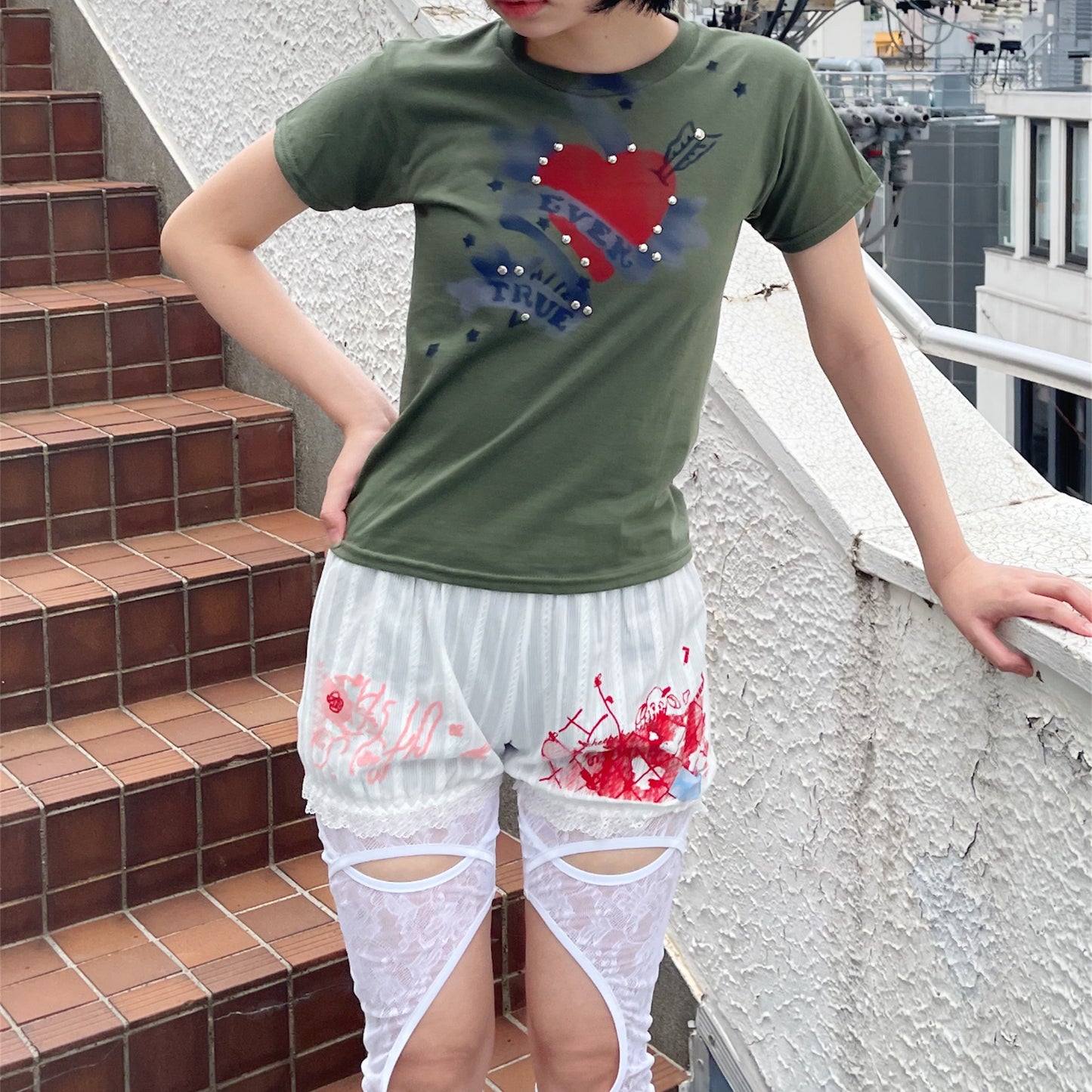 【SHEEP SOUVENIR】sheep pants / red x pink / レースパンツ