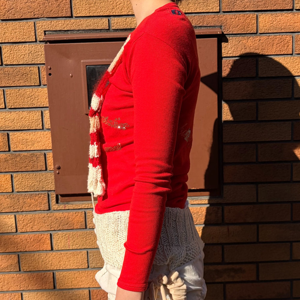Please! ticket / Red / ニットロングスリーブTシャツ