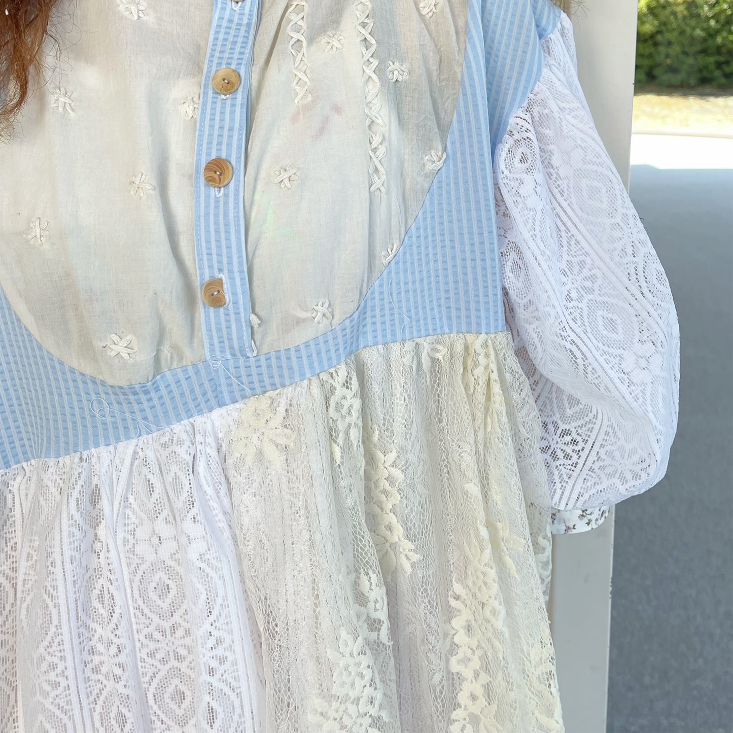 Free hand dress / White × Blue / フリーハンドドレス