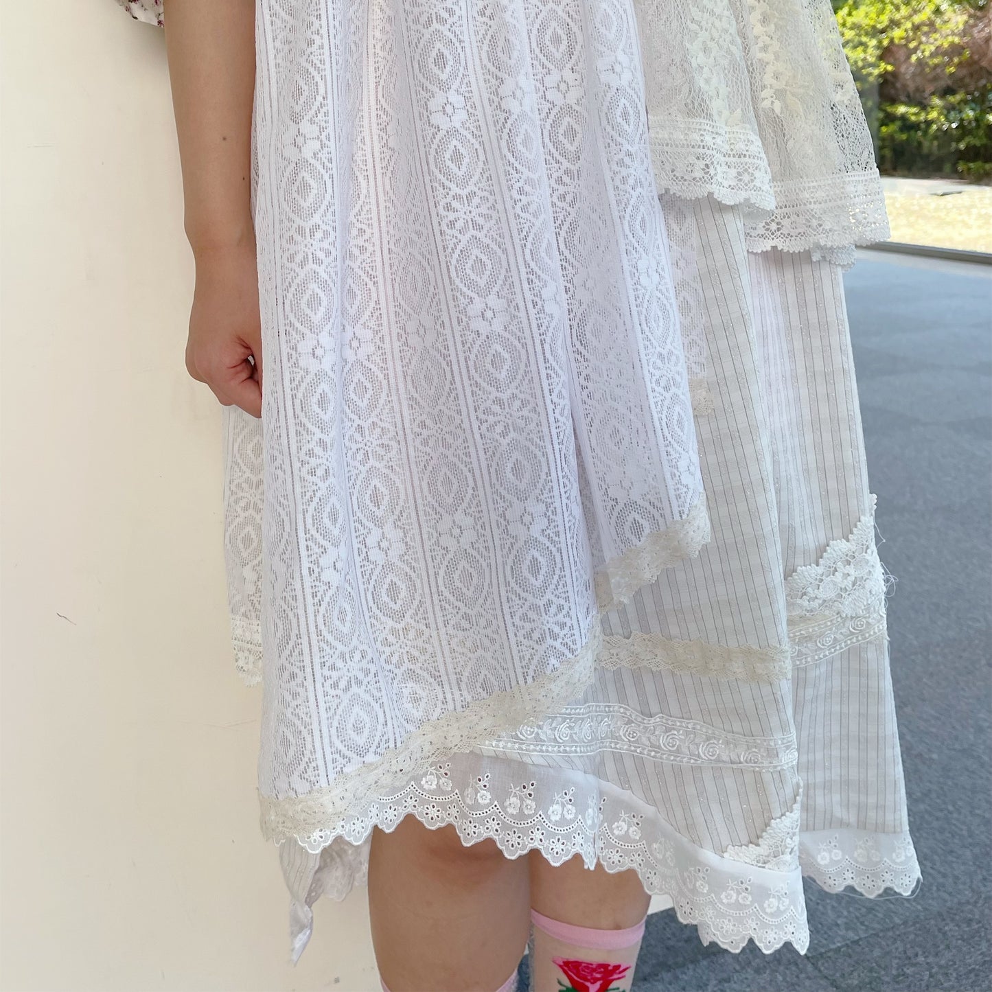 Free hand dress / White × Blue / フリーハンドドレス