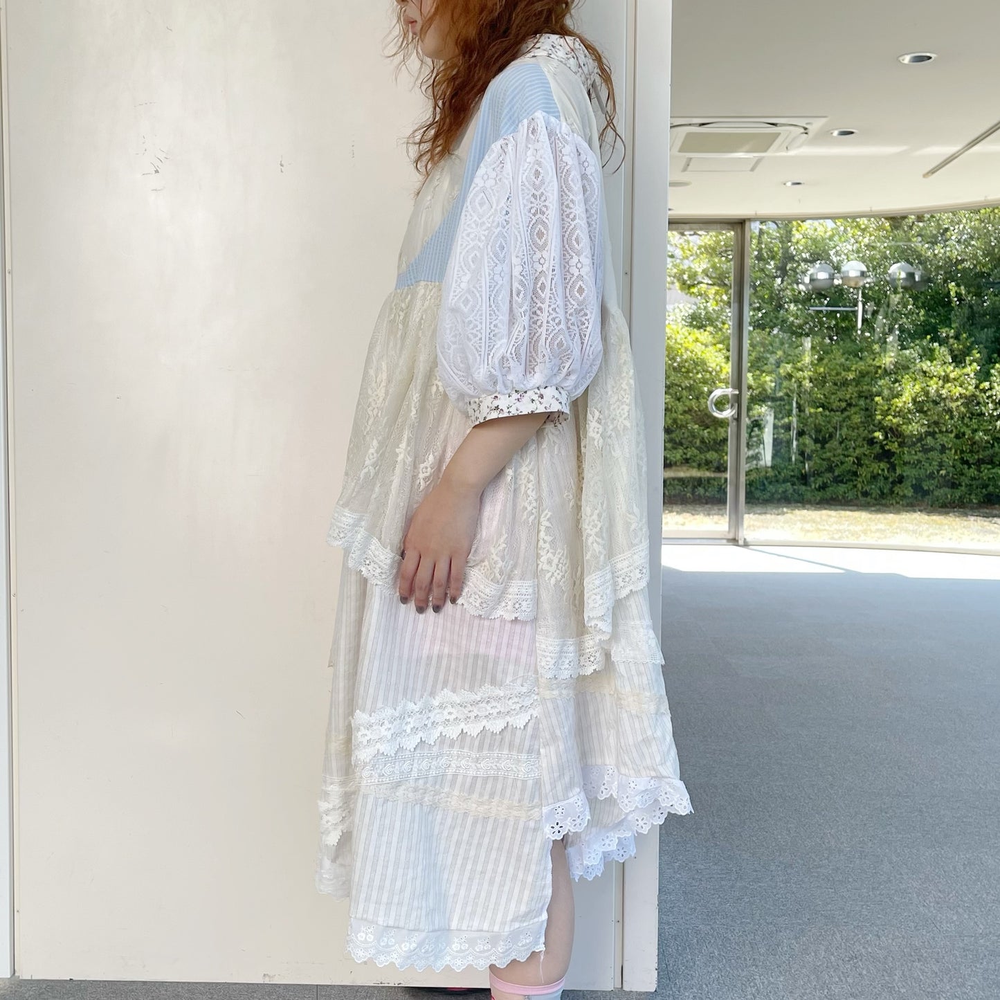 Free hand dress / White × Blue / フリーハンドドレス