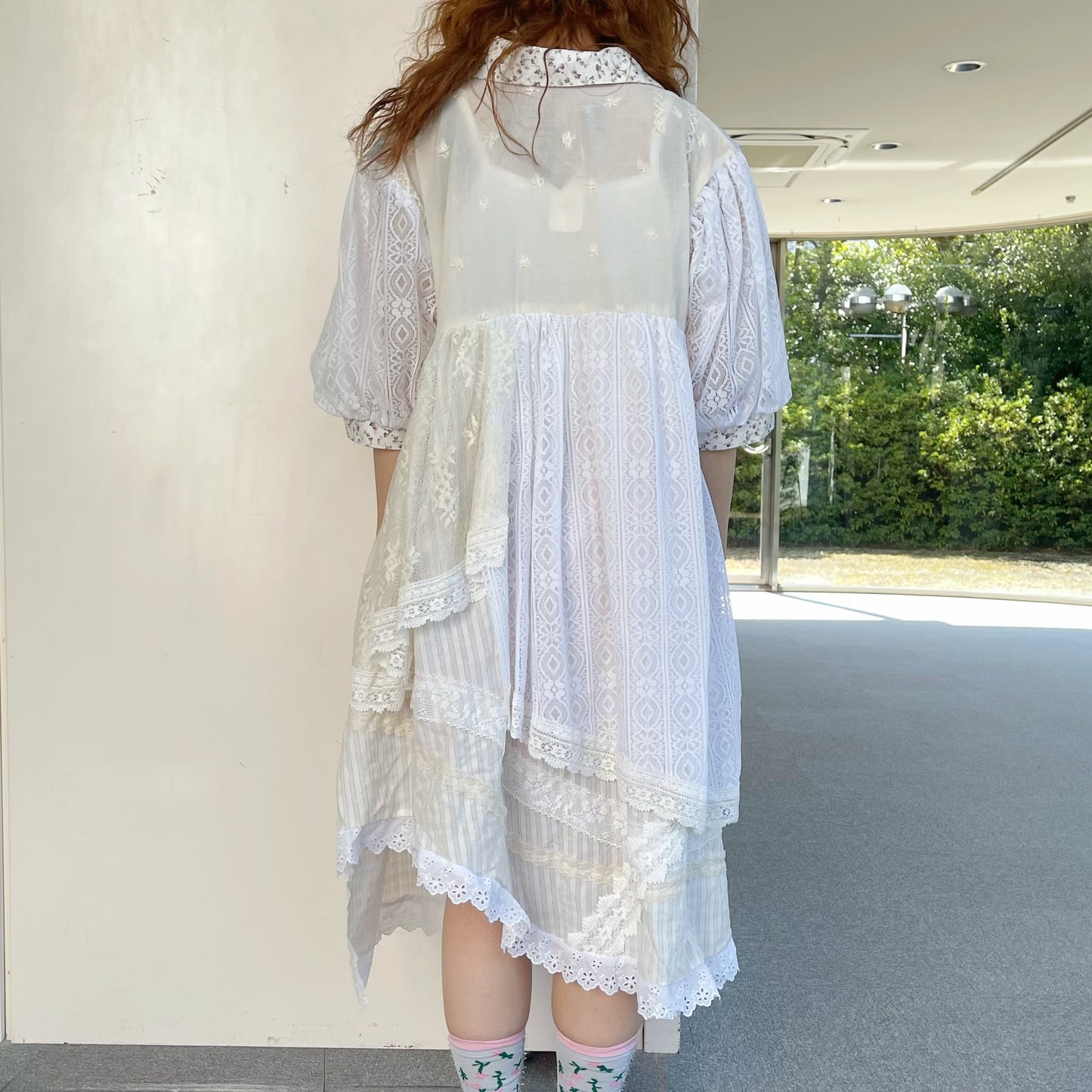 Free hand dress / White × Blue / フリーハンドドレス