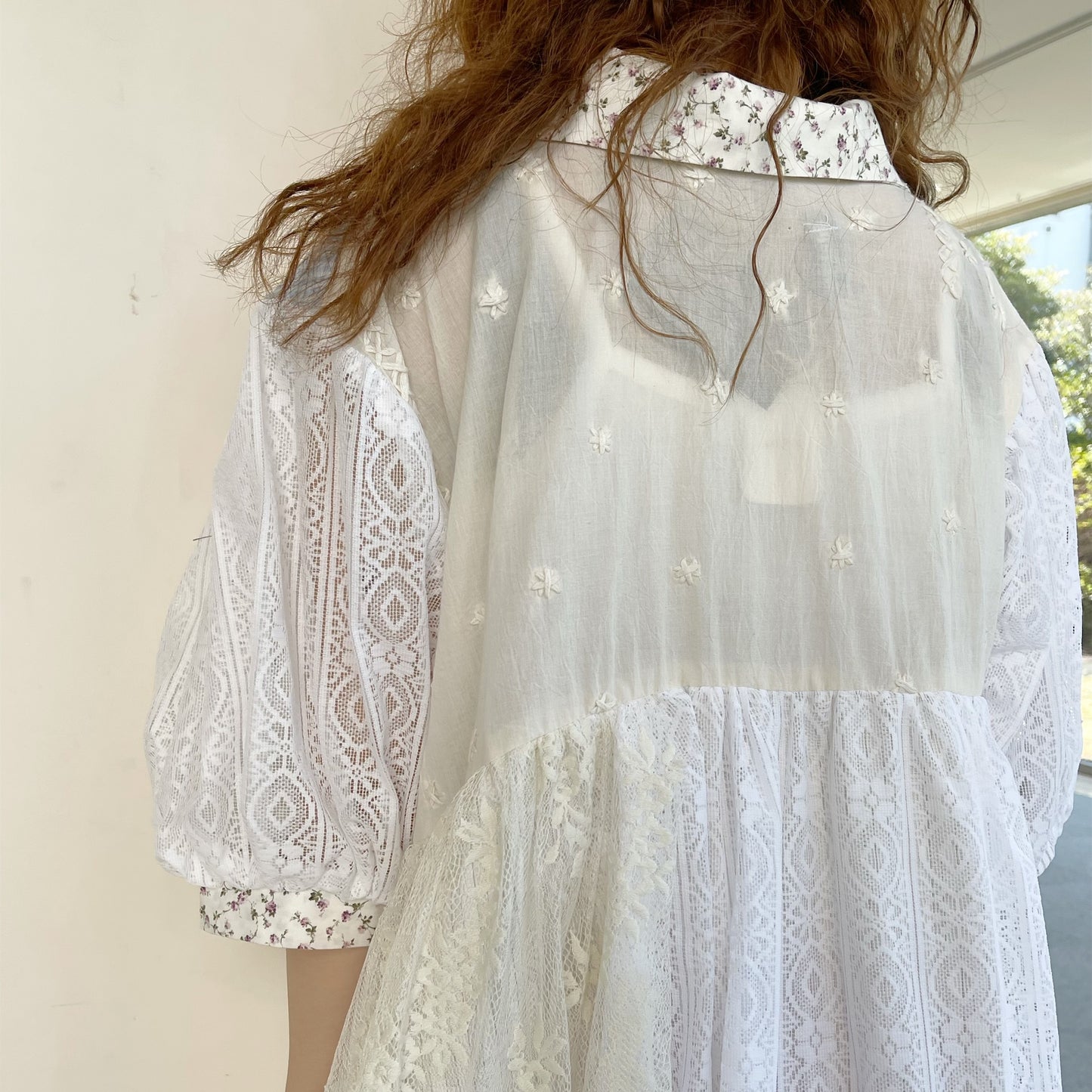 Free hand dress / White × Blue / フリーハンドドレス