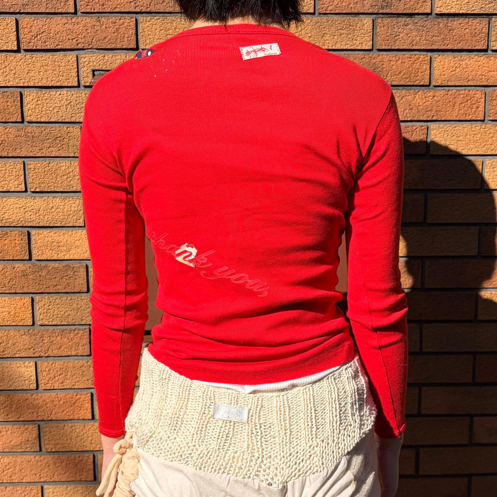 Please! ticket / Red / ニットロングスリーブTシャツ