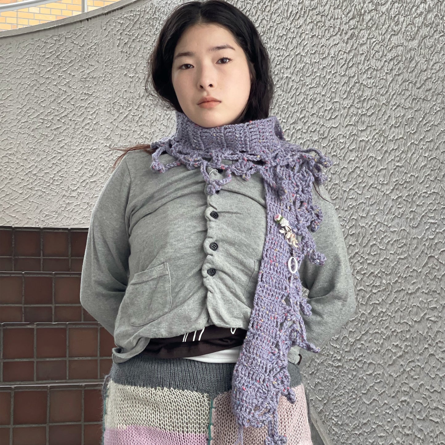 undulated cardigan / gray / コットンカーディガン