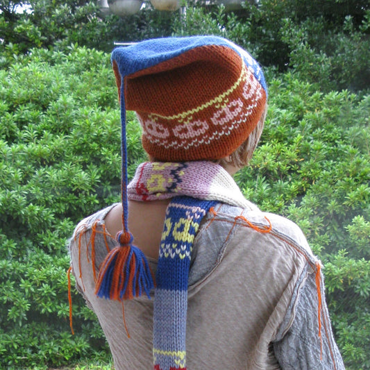 wool ski lift knit cap / blue x brown / ウールニットキャップ