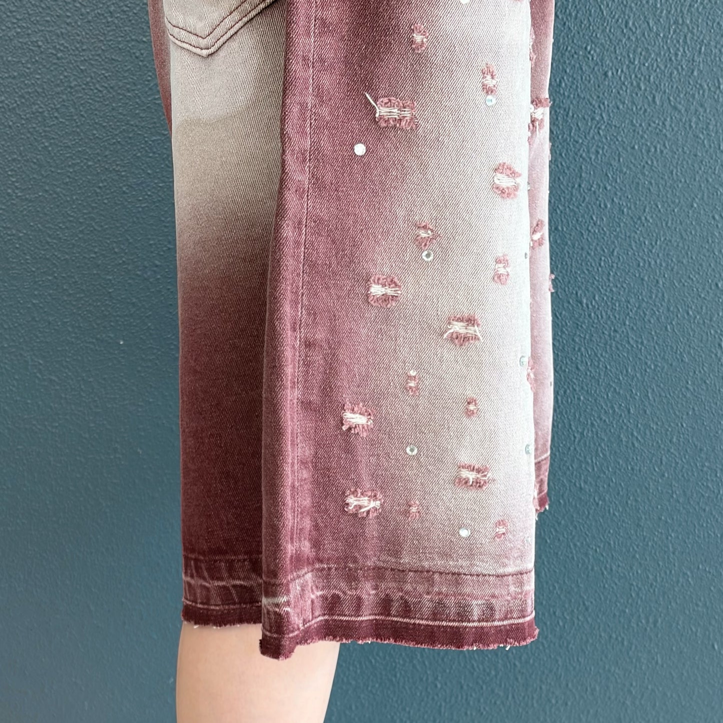 Damaged Stone Bermuda Shorts / Wine / ダメージデニムハーフパンツ